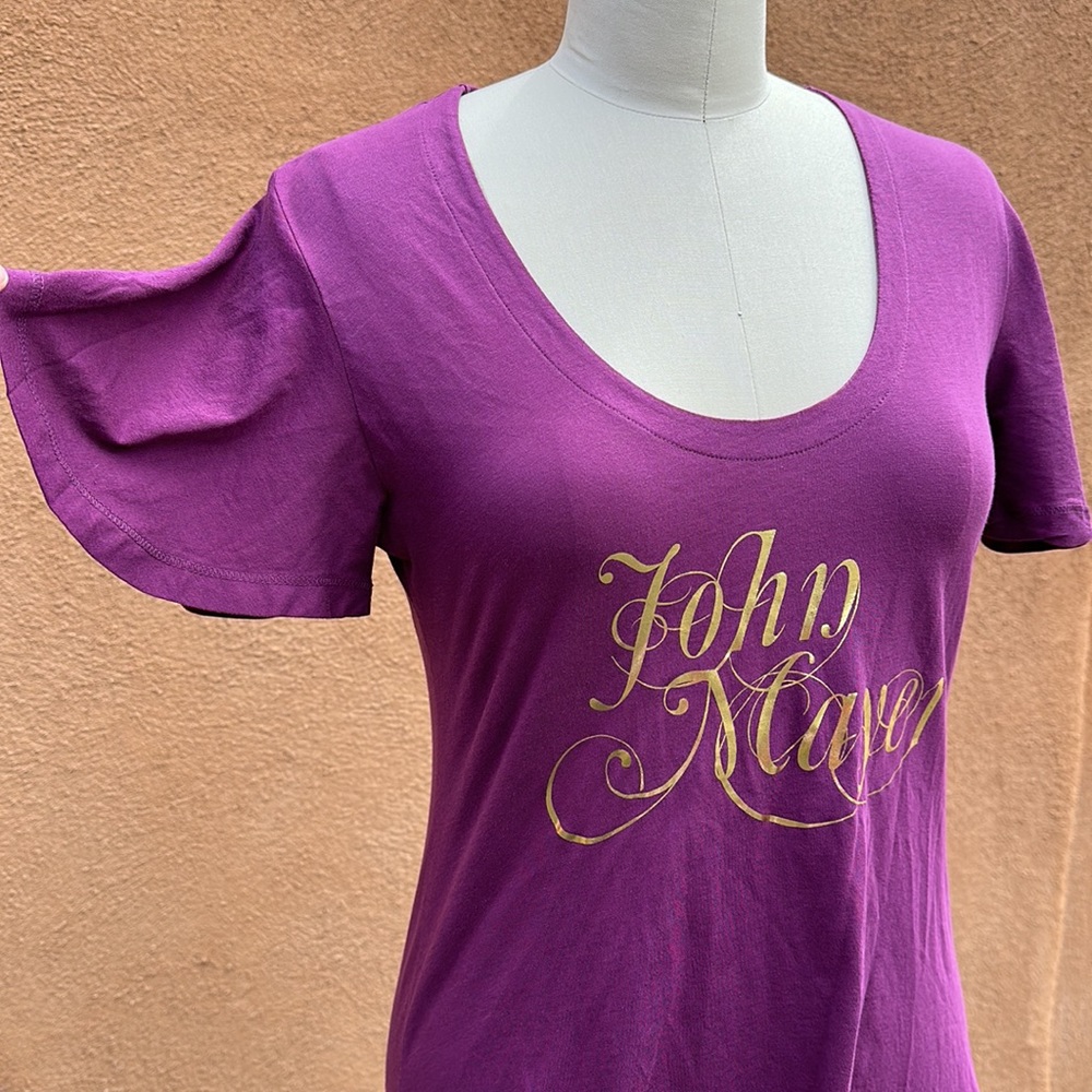 JOHN MAYER Exclusive Fan Club Tee A-Line T-Shirt Gold Print Flutter Sleeves RARE